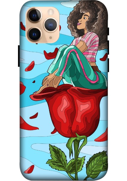 Deste Apple iPhone 11 Pro Kılıf Gül ve Kız Baskılı Desenli Silikon Kılıf A++-8139