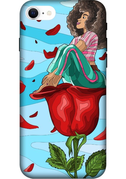 Deste Apple iPhone 7 Kılıf Gül ve Kız Baskılı Desenli Silikon Kılıf A++-8139