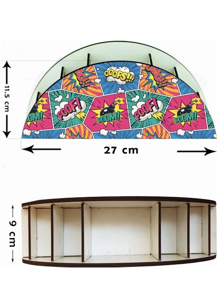 Pop Art Comics Desenli Ahşap Masaüstü Kalemlik Kalem Kutusu Organizer