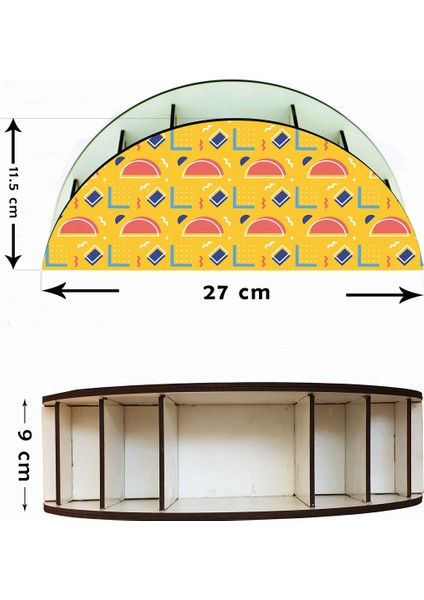 Geometrik Desenli Ahşap Masaüstü Kalemlik Kalem Kutusu Organizer