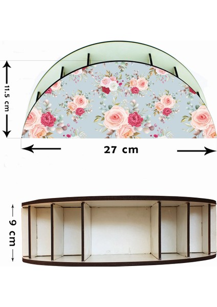 Gül Desenli Ahşap Masaüstü Kalemlik Kalem Kutusu Organizer