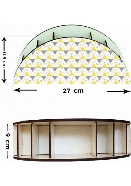 Geometrik Desenli Ahşap Masaüstü Kalemlik Kalem Kutusu Organizer