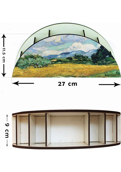 Van Gogh Green Buğday Tarlasında Selviler Ahşap Masaüstü Kalemlik Kalem Kutusu Organizer