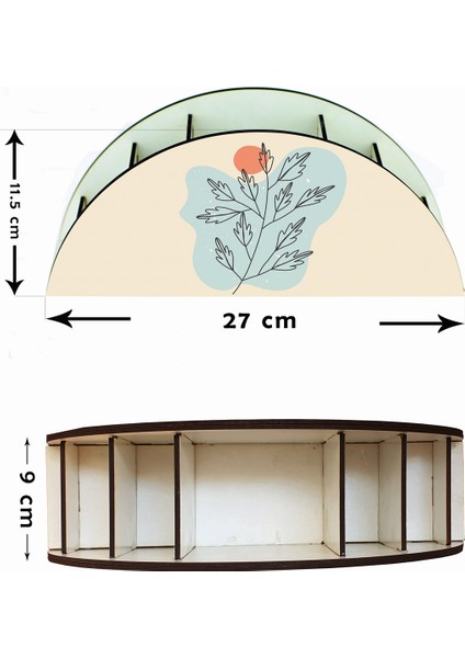 Soyut Çizim Çiçek Desenli Ahşap Masaüstü Kalemlik Kalem Kutusu Organizer