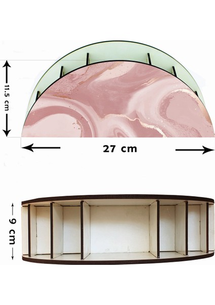 Pembe Mermer Desenli Ahşap Masaüstü Kalemlik Kalem Kutusu Organizer