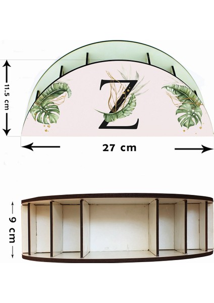 Tropik Desenli Z Harfi Ahşap Masaüstü Kalemlik Kalem Kutusu Organizer