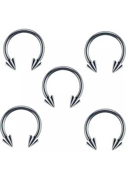 Cerrahi Çelik Gümüş Renk Sivri Uçlu 8mm Septum Piercing 5'li Set