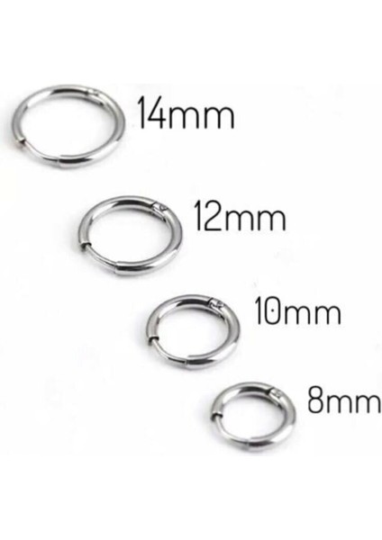 Unisex 316L Cerrahi Çelik Gümüş Renk 4 Adet Halka Küpe
