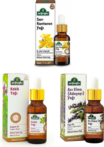 Ege Aromaterapi Seti: Kekik Yağı 20 ml + Acı Elma (Adaçayı) Yağı 20 ml + Sarı Kantaron Yağı 50 ml