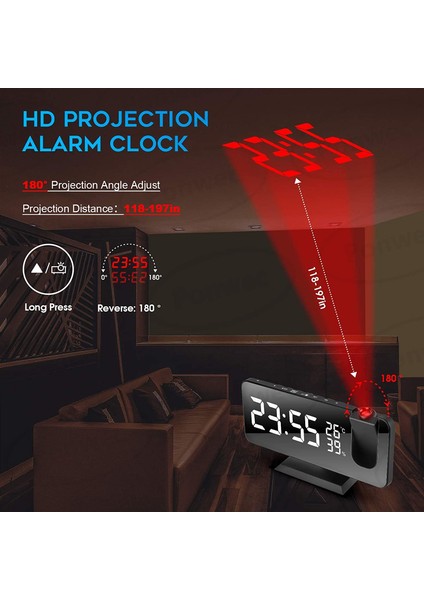 Projeksiyon Çalar Saat USB Şarjlı Radyo Dijital Saat (Yurt Dışından)