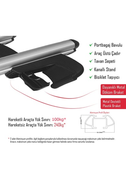 Vw Touran 2003 - 2012 Tavan Ara Atkı Barı Port Bagaj Çıtası