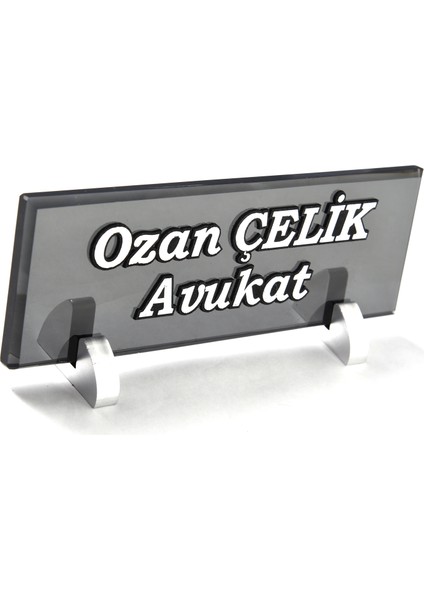 İsme Özel Kabartma Isimlik Kirstal Şeffaf Camlı ve Ayaklı Gümüş