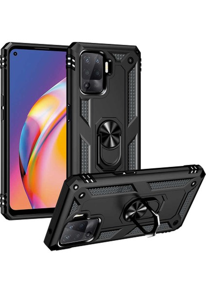 Oppo Reno 5 Lite Kılıf Çift Katmanlı Yüzüklü Manyetik Vega Kapak + Nano Ekran Koruyucu
