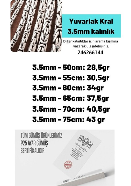 Osmanlı Gümüş 3.5mm Erkek 925 Ayar Gümüş Kolye Zincir Yuvarlak Kral Model 246266144