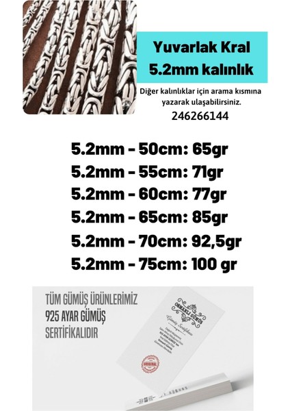 5.2mm Erkek 925 Ayar Gümüş Kolye Zincir Yuvarlak Kral Model 246266144