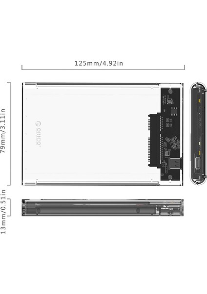 USB3.1 Gen1 Type-C 2.5” inch SATA SSD Hard Disk Kutusu Şeffaf