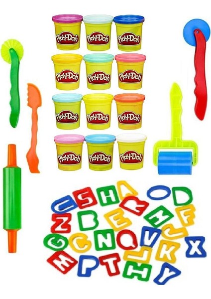 Oyun Hamuru 12 Renk Merdane Harfler Set Play-Doh Oyun Hamuru Seti 12 Renk Merdane Harfler