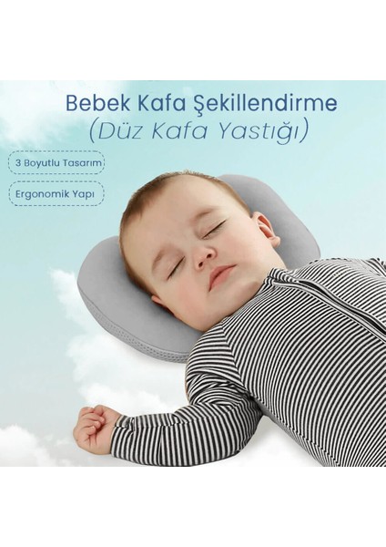 Lucky Day Düz Kafa Yastığı Bebek Kafa Şekillendirici Yastık Pediatri Uzmanlarının Önerisi Gri