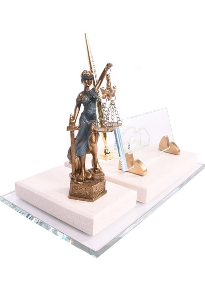 İsme Özel Krem Kabartma Themis Adalet Biblolu Avukatlar İçin Dubai Mermer Masasütü İsimlik