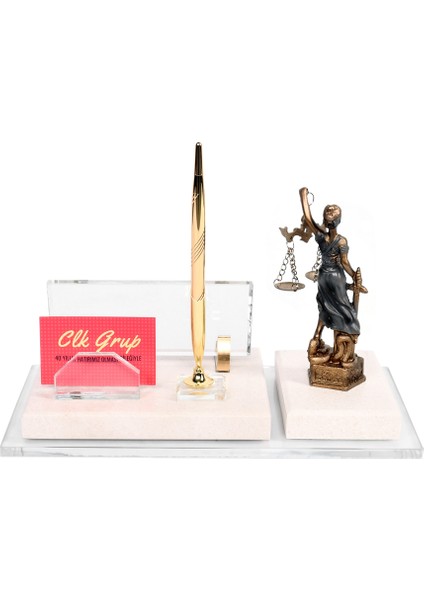 İsme Özel Krem Kabartma Themis Adalet Biblolu Avukatlar İçin Dubai Mermer Masasütü İsimlik modelleri