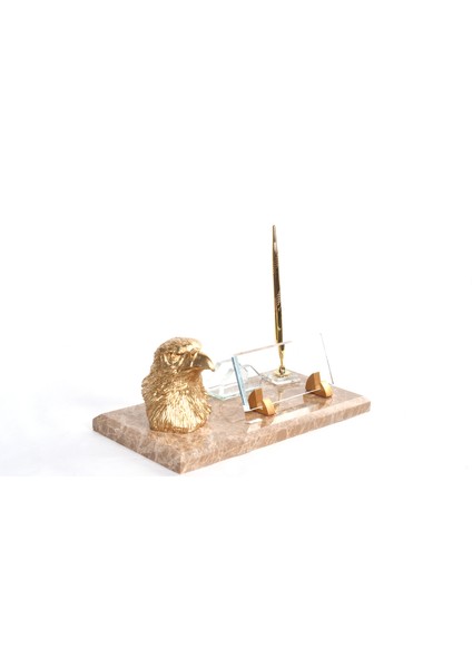 İsme Özel Kartal Büst Biblolu Krem Mermer Masasütü İsimlik