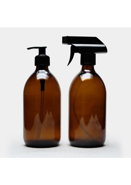 500ML Amber Cam Sıvı Sabunluk ve Sprey Şişe ( 2 Adet )