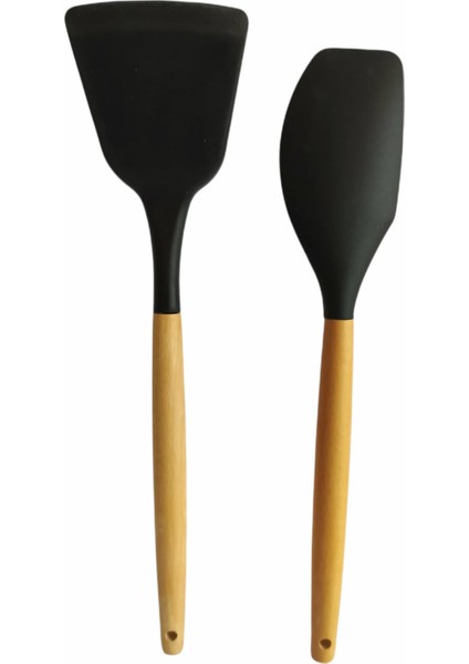 Yanmaz Yapışmaz Ahşap Saplı Silikon Spatula 2 'li 32 cm