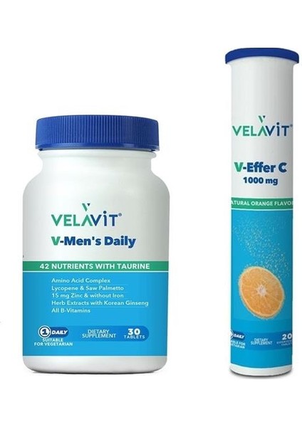 V-Men's Daily 30 Tablet+Velavit C 1000 Mg 20 Efervesan Tablet