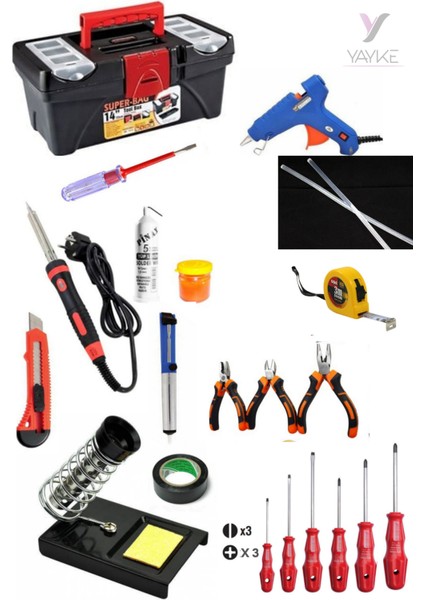 22 Parça El Aleti Seti,dolu 14INÇ Takım Çantası (60WATT Lehim HAVYA+20WATT Silikon Tabancası)