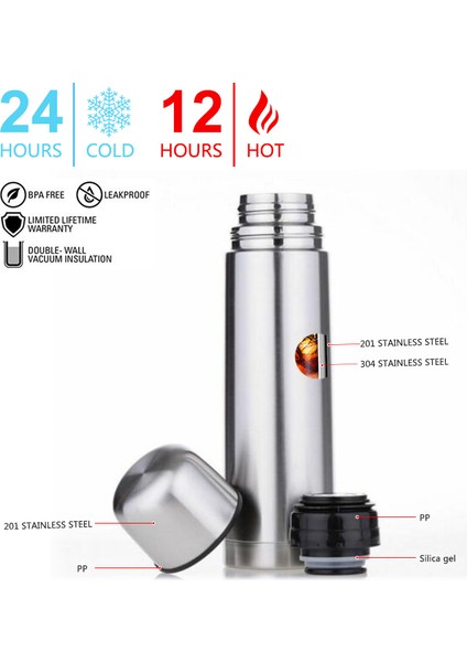 Paslanmaz Çelik Mermi Termos - 500 ml
