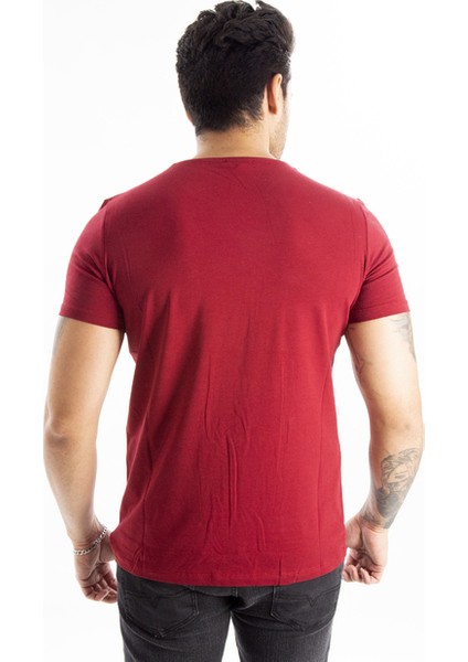 Bordo Erkek/Unisex Slim Fit Dar Kesim Bisiklet Yaka Pamuklu Likralı Basic Tişört 1801131 modelleri