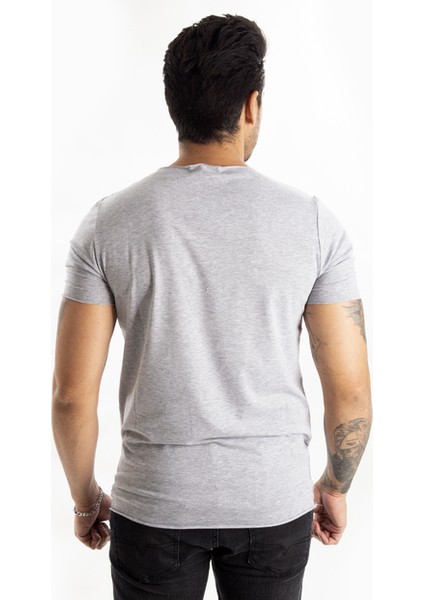 Gri Yakası Ve Kolları Kesik Likralı Geniş Yakalı Erkek Tshirt 1801199 modelleri