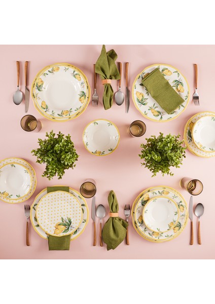 Puantiyeli Limon 24 Parça 6 Kişilik Porselen Yemek Takımı