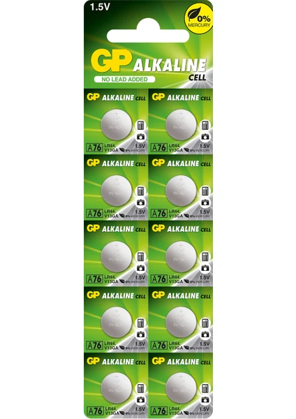 Gp A76-2C10 LR44 Alkalin Düğme Pil 10'lu Paket