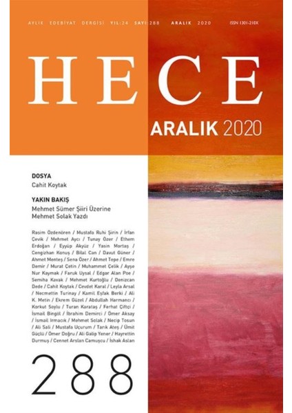 Hece Aylık Edebiyat Dergisi Sayı: 288 Aralık 2020