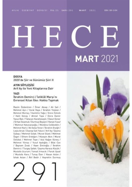 Hece Aylık Edebiyat Dergisi Sayı: 291 Mart 2021