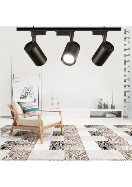 Siyah Kasa Beyaz Işık 30W 3 Adet 360 Dönen LED Ray Spot Lamba 1 Metre Raylı Armatür