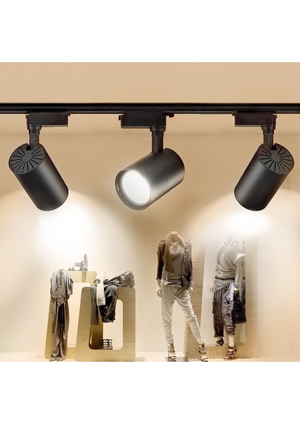 Siyah Kasa Beyaz Işık 30W 3 Adet 360 Dönen LED Ray Spot Lamba 1 Metre Raylı Armatür fiyatları
