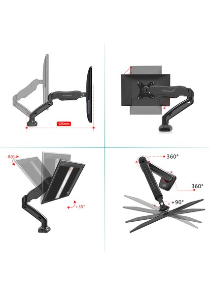 LCD LED Alüminyum Kol Amortisörlü Vesa Monitör Standı Max 9 kg