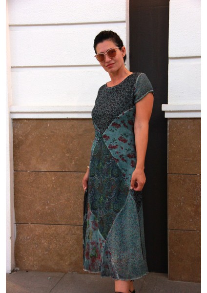 Kadın Ay Kol Patchwork Naturel Elbise modelleri