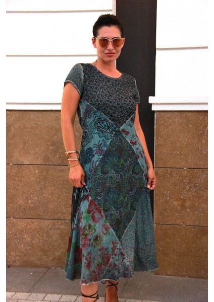 Kadın Ay Kol Patchwork Naturel Elbise fırsatları