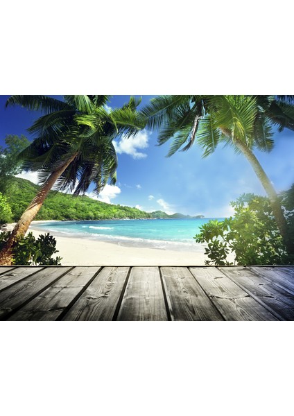 3d Palmiye Deniz Manzaralı Duvar Kağıdı Tek Parça 325X250 cm TDK6587