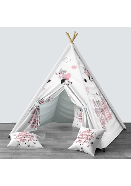 Dijital Baskılı Kızıldereli Mindersiz Çocuk Odası Oyun Çadırı Model 094