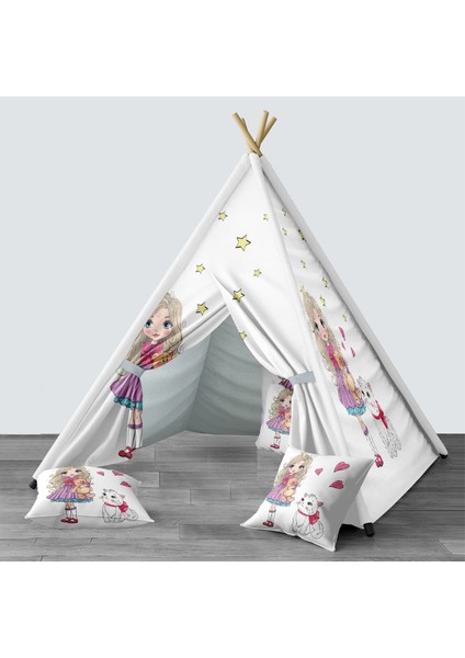 Dijital Baskılı Kızıldereli Mindersiz Çocuk Odası Oyun Çadırı Model 154