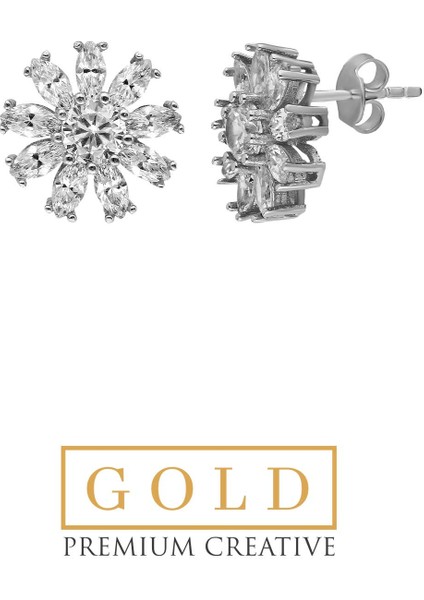 Beyaz Altın Sertifikalı Premium Creative Markiz Taşlı Küpe