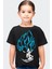Mavi Saçlı Kahraman Siyah Kısa Kollu Kız Erkek Uniseks Çocuk T-Shirt 1