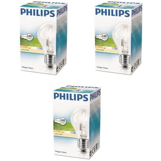 Philips Eco 105W (140W)  Halojen Ampul 2800K Sarı E27 (3 Adet)