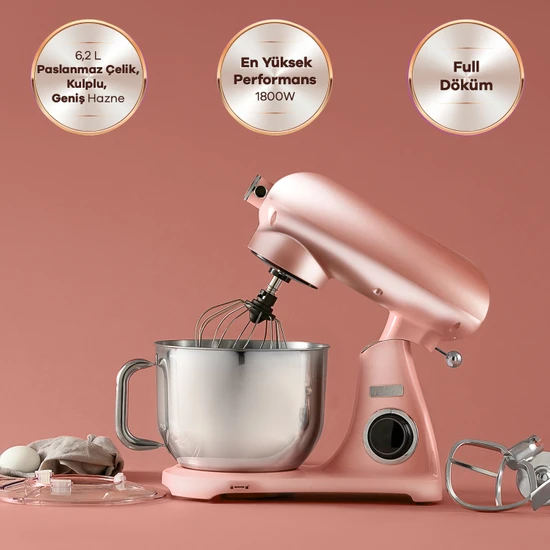 Karaca Powercast Chef Döküm Stand Mikser Rosegold Mutfak Şefi 1800W 6,2 Lt