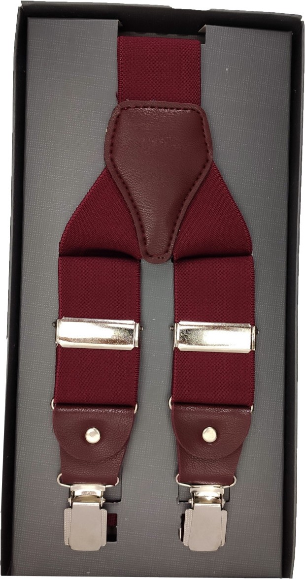 Elegante Cravatte Bordo Renk Lüks Erkek Pantolon Askısı