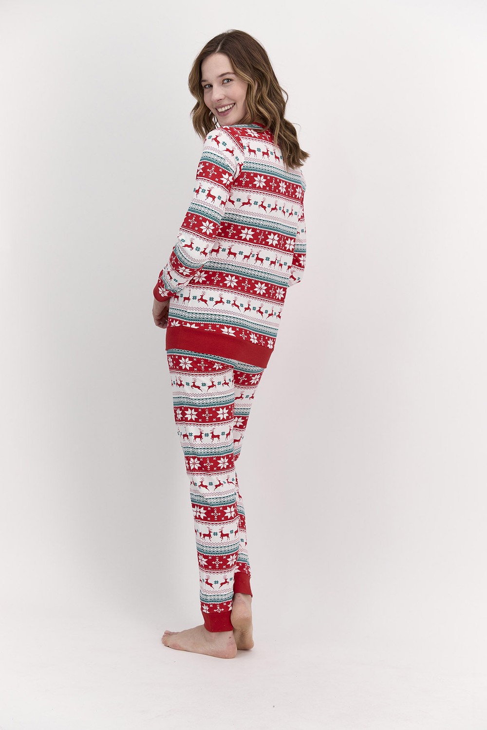 Pierre Cardin Kadın Kırmızı Yılbaşı Pijama Takımı Geyik Desenli Kırmızı Kadın Pijama Takımı görsel 2